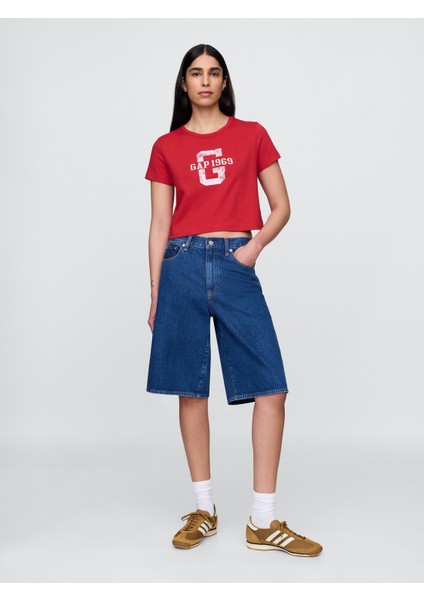 Kadın Kırmızı %100 Organik Pamuk Vintage Soft Crop T-Shirt fırsatları