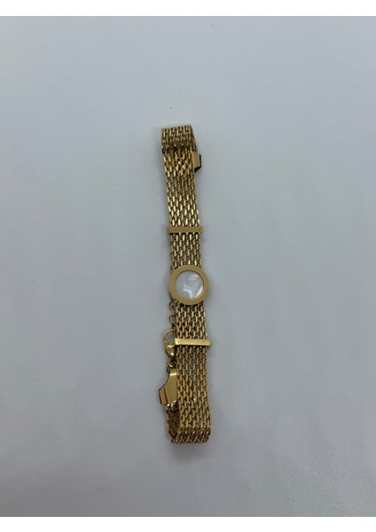 Sedefli Roma Rakamlı Altın Rengi Hasır Bileklik 24 cm 316L Paslanmaz Çelik Bileklik