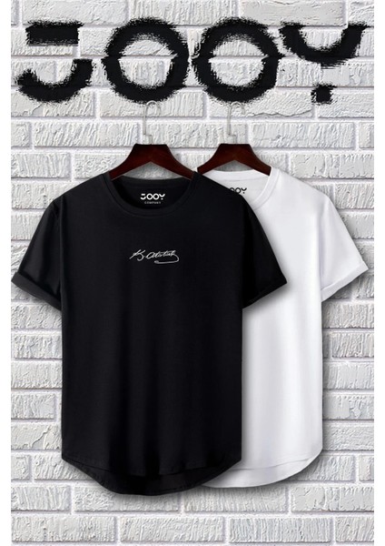 Atatürk Imza Baskılı Siyah Beyaz Oval Kesim Tshirt 2'li Set