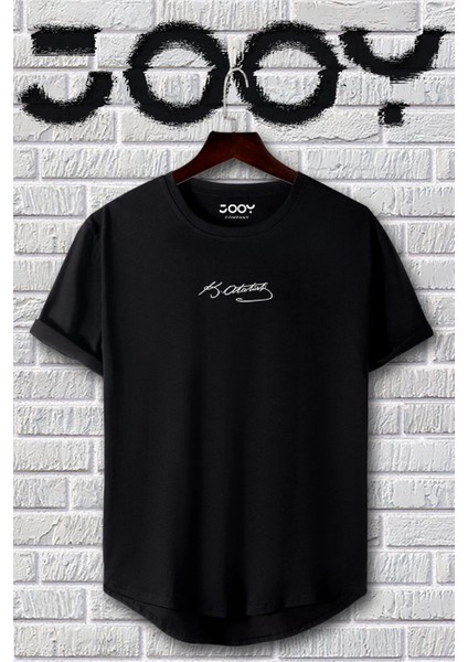 Atatürk Imza Baskılı Siyah Beyaz Oval Kesim Tshirt 2'li Set