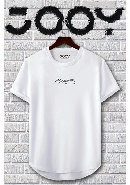 Atatürk Imza Baskılı Siyah Beyaz Oval Kesim Tshirt 2'li Set