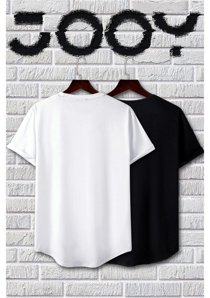 Atatürk Imza Baskılı Siyah Beyaz Oval Kesim Tshirt 2'li Set