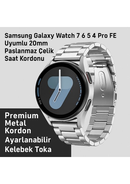 Samsung Galaxy Watch 7 Fe 4 5 Pro 6 Seri 40 42 43 44 45 46 47 mm Uyumlu 20MM Çelik Saat Kordonu