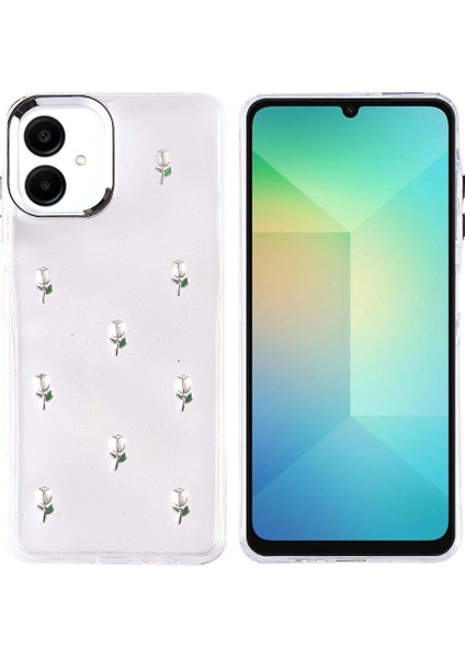 Samsung Galaxy A06 Kılıf Kabartmalı Desenli Simli Şeffaf A+ Kalite Kapak
