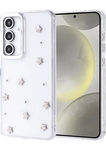 Samsung Galaxy S24 Fe Kılıf Kabartmalı Desenli Simli Şeffaf Kapak