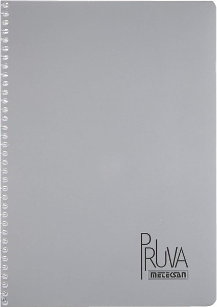 Pruva A4 Pet Spiralli Karton Kapaklı Defter 144 Yaprak - Kareli - Gri