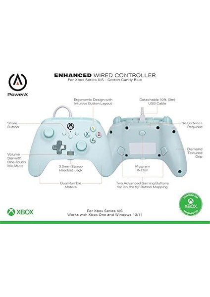 Xbox Serisi X|s Için Powera Gelişmiş Kablolu Oyun Kumandası - Pamuk Şeker Mavisi