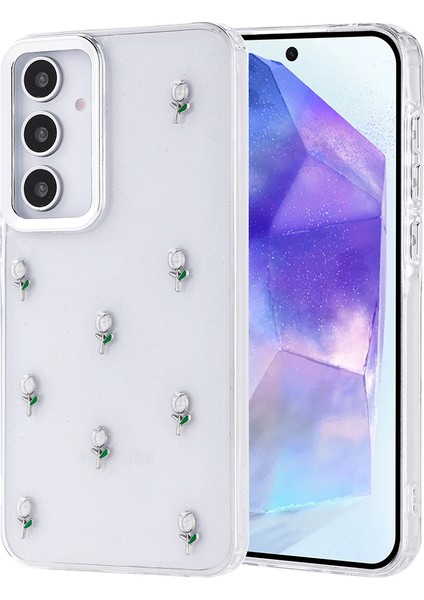 Samsung Galaxy A35 Kılıf Kabartmalı Desenli Simli Şeffaf A+ Kalite Kapak