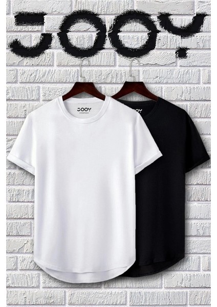 Unisex Siyah Beyaz Oval Kesim Tshirt 2'li Set