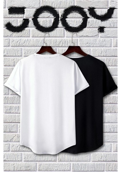 Unisex Siyah Beyaz Oval Kesim Tshirt 2'li Set