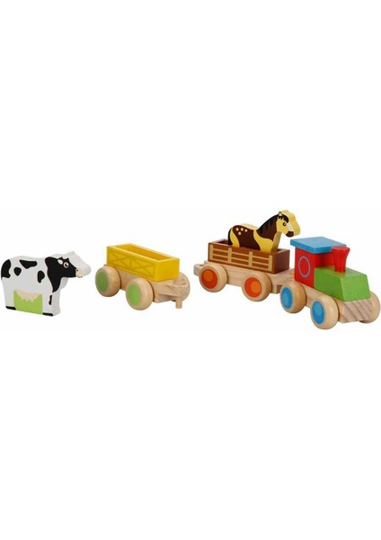 Ahşap Çiftlik Hayvanları ve Tren Seti 5 Parça
