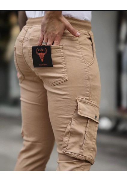 Erkek Slim Fit Full Likralı Bel ve Paça Lastikli Kargo Cep Pantolon modelleri