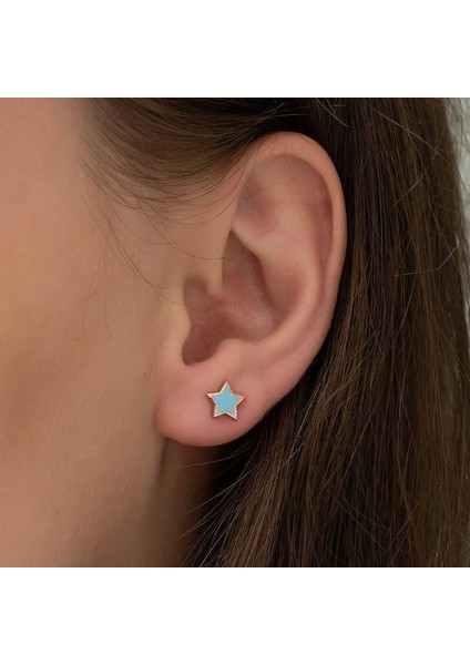 Gümüş Fosforlu Mavi Yıldız Küpe modelleri