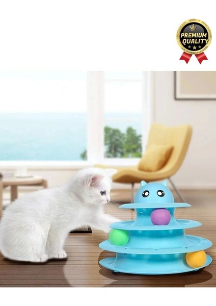 Premium Eğlenceli Renkli Dayanıklı Yuvarlak Kauçuk Pedli 3 Katlı Kedi Oyuncağı Top Döndürme Kulesi fiyatları