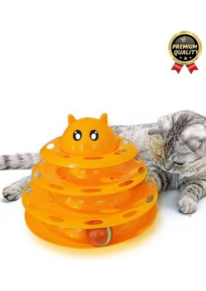 Premium Eğlenceli Renkli Dayanıklı Yuvarlak Kauçuk Pedli 3 Katlı Kedi Oyuncağı Top Döndürme Kulesi fiyatları