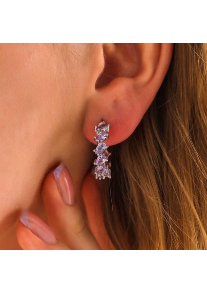 Gümüş Lila Taşlı Damla Çivili Kadın Küpe fiyatları