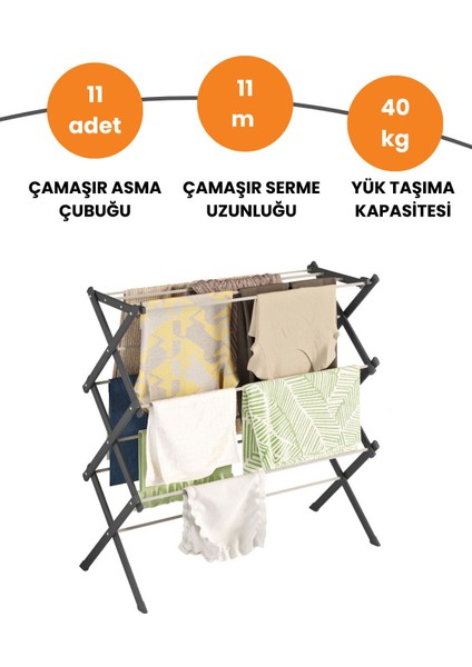 Portadry Taşınabilir Yer Tasarruflu Pratik ve Dayanıklı Metal Akordiyon Çamaşır ASKISI-100 cm Siyah