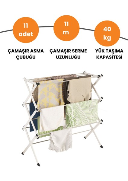 Portadry Taşınabilir Yer Tasarruflu Pratik ve Dayanıklı Metal Akordiyon Çamaşır ASKISI-100 cm Beyaz