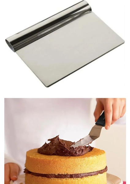 Büro Ev Ofis Mutfağı İçin 2 Parça Metal Hamur Kesici Şekillendirici Eğik Pasta Spatula Seti
