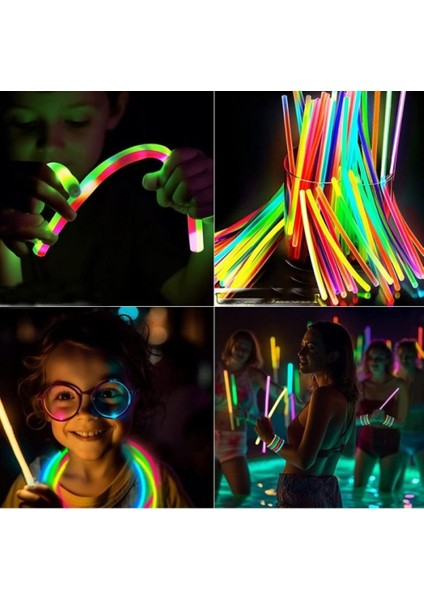 Glow 50 Adet (50ÇUBUK+50BAĞLANTI Aparat)Fosforlu Neon Karanlıkta Parlayan Çubuklar Bileklik Kolye Yapma Seti