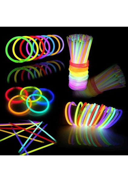 Glow 50 Adet (50ÇUBUK+50BAĞLANTI Aparat)Fosforlu Neon Karanlıkta Parlayan Çubuklar Bileklik Kolye Yapma Seti