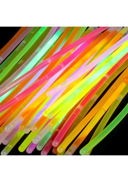 Glow 50 Adet (50ÇUBUK+50BAĞLANTI Aparat)Fosforlu Neon Karanlıkta Parlayan Çubuklar Bileklik Kolye Yapma Seti