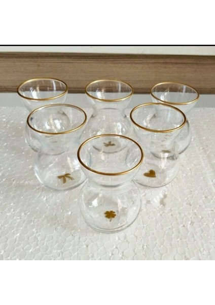 6'lı Dip Baskılı Gold Çay Bardak Seti 145 cc