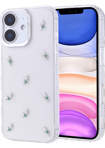 Apple iPhone 11 Kılıf Kabartmalı Desenli Simli Şeffaf Kapak