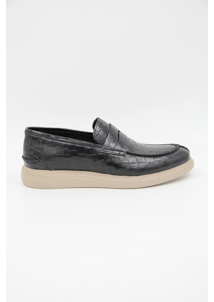 226825 Erkek Casual Ayakkabı - Siyah Croco Deri