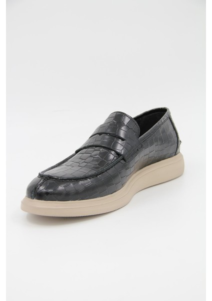 226825 Erkek Casual Ayakkabı - Siyah Croco Deri