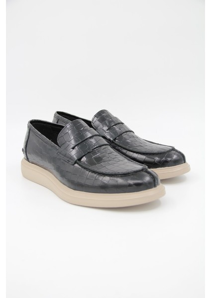 226825 Erkek Casual Ayakkabı - Siyah Croco Deri