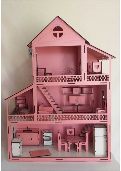 LED Işıklı Ahşap Oyun Evi - Küçük Boy - (60cmx45cmx20 cm)