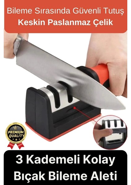 Profesyonel Ergonomik Pratik Keskin Paslanmaz Çelik Şef Mutfak 3 Kademeli Kolay Bıçak Bileme Aleti