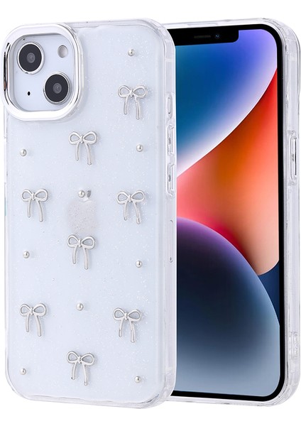 Apple iPhone 13 Kılıf Kabartmalı Desenli Simli Şeffaf A+ Kalite Kapak