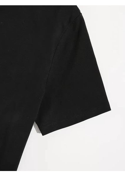 Baskılı Oversize Bisiklet Yaka T-Shirt - Siyah fırsatları