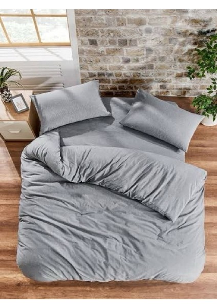 Uykulife Düz Gri Tek Kişilik Lastikli Çarşaflı Nevresim Takımı