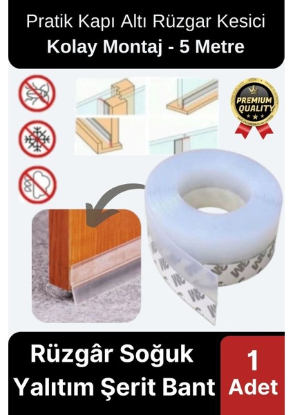 Şeffaf Silikon Rüzgâr Soğuk Böcek Engelleme Cam Kapı Pencere Izolasyon Yalıtım Şerit Bant 5mt 1 Adet