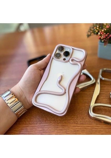 Epaserpent Yılan Figürlü Çerçeve Telefon Kılıfı Iphone 16 Pro Max Pembe modelleri