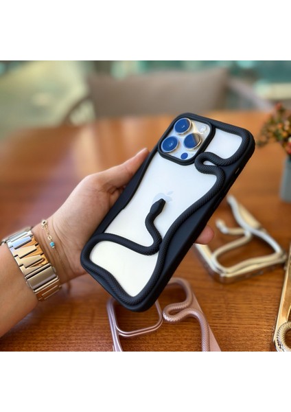 Epaserpent Yılan Figürlü Çerçeve Telefon Kılıfı Iphone 16 Pro Max Siyah modelleri