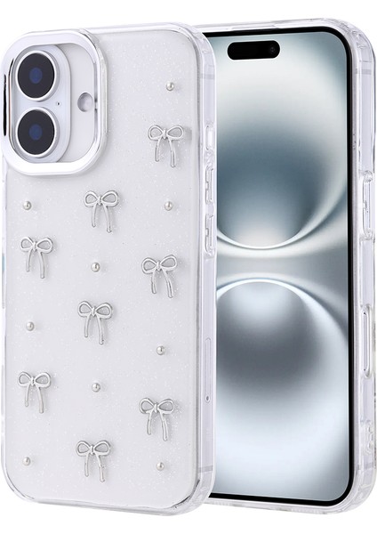 Apple iPhone 16 Kılıf Kabartmalı Desenli Simli Şeffaf A+ Kalite Kapak