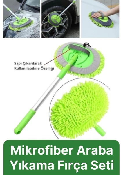 Çok Fonksiyonlu 180 Derece Dönen Mikrofiber Mop Çizmez Araba Otomobil Yıkama Uzun Sopalı Fırça Seti