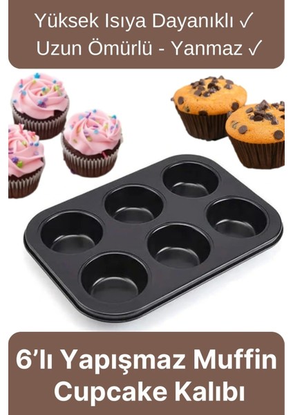 Çok Amaçlı Mutfak Yüksek Isıya Dayanıklı Yıkanabilir Yanmaz Yapışmaz 6’lı Kek Muffin Cupcake Kalıbı