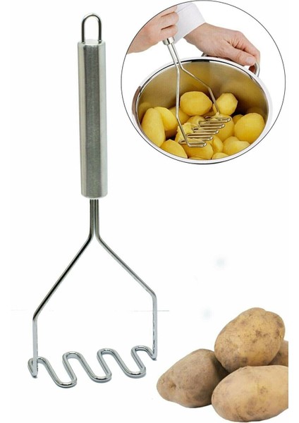Büro Ev Ofis Mutfağı İçin 27 cm Paslanmaz Inoks Patates Ezici Püre Yapıcı Aparat