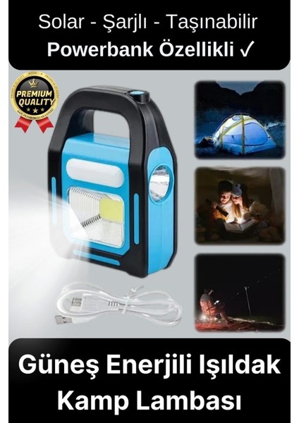 Çok Amaçlı Güneş Enerjili Powerbank Usb Şarj Edilebilir Solar Işıldak Fener Kamp Lambası