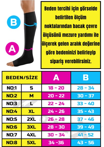 Diz Altı Varis Çorabı Burnu Açık (Siyah Renk) Orta Basınç Ccl2(Çift Bacak)