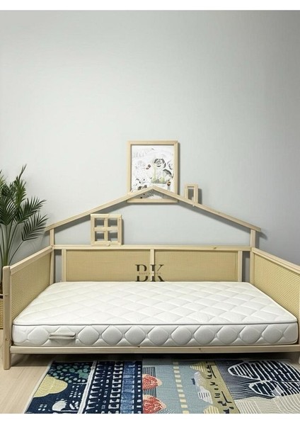 Hasır Detaylı Wicker Doğal Ahşap Montessori Bebek ve Çocuk Karyolası modelleri