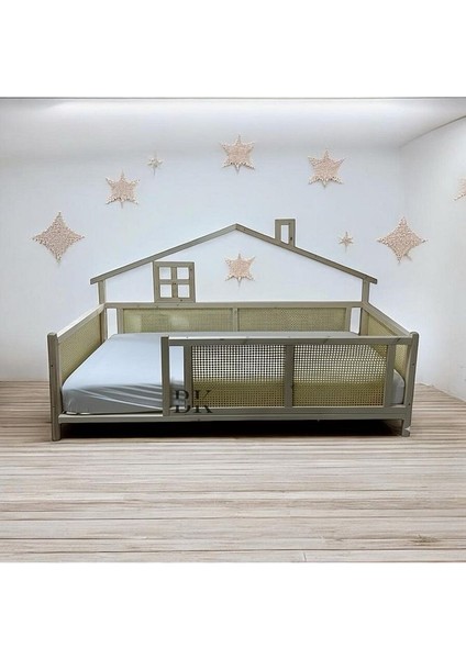 Hasır Detaylı Wicker Doğal Ahşap Montessori Bebek ve Çocuk Karyolası fırsatları