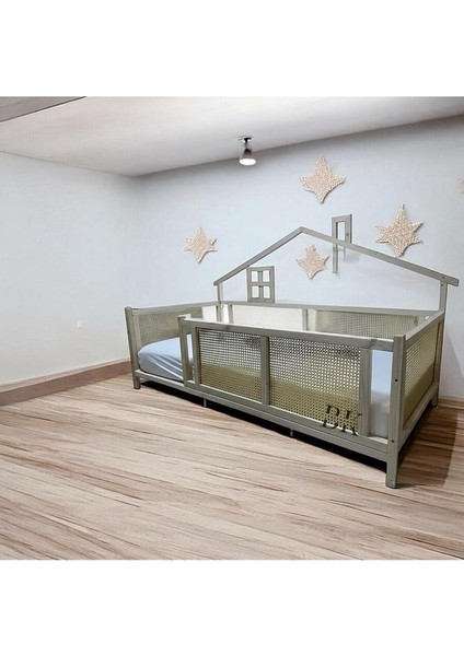 Hasır Detaylı Wicker Doğal Ahşap Montessori Bebek ve Çocuk Karyolası indirimleri