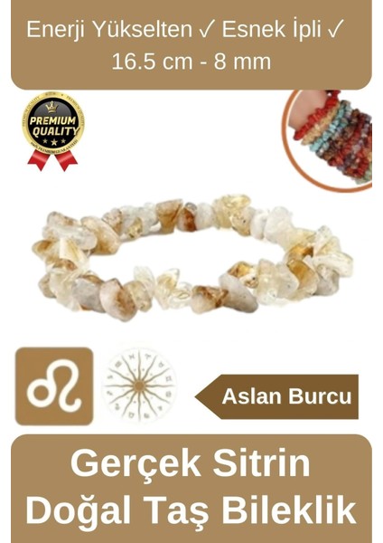 Özel Üretim Enerji Yükselten Esnek Ipli Aslan Burcu Gerçek Sitrin Doğal Taş Unisex Bileklik 16.5 cm