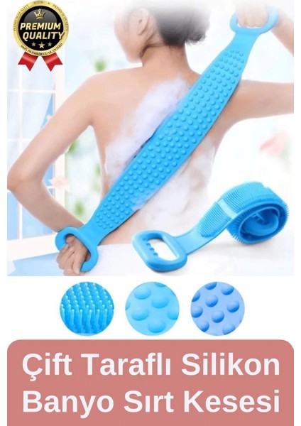 Yıkanabilir Back Scrubber Masaj Etkili Silikon Çift Taraf Duş Lifi Banyo Sırt Kesesi Büyük Boy 70 cm